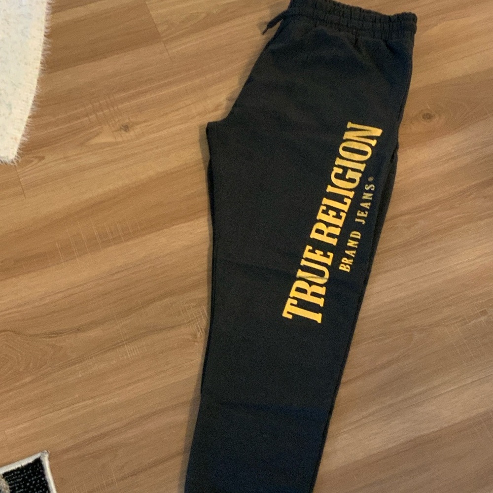 True Religion Black Track Joggers with Yellow Logo